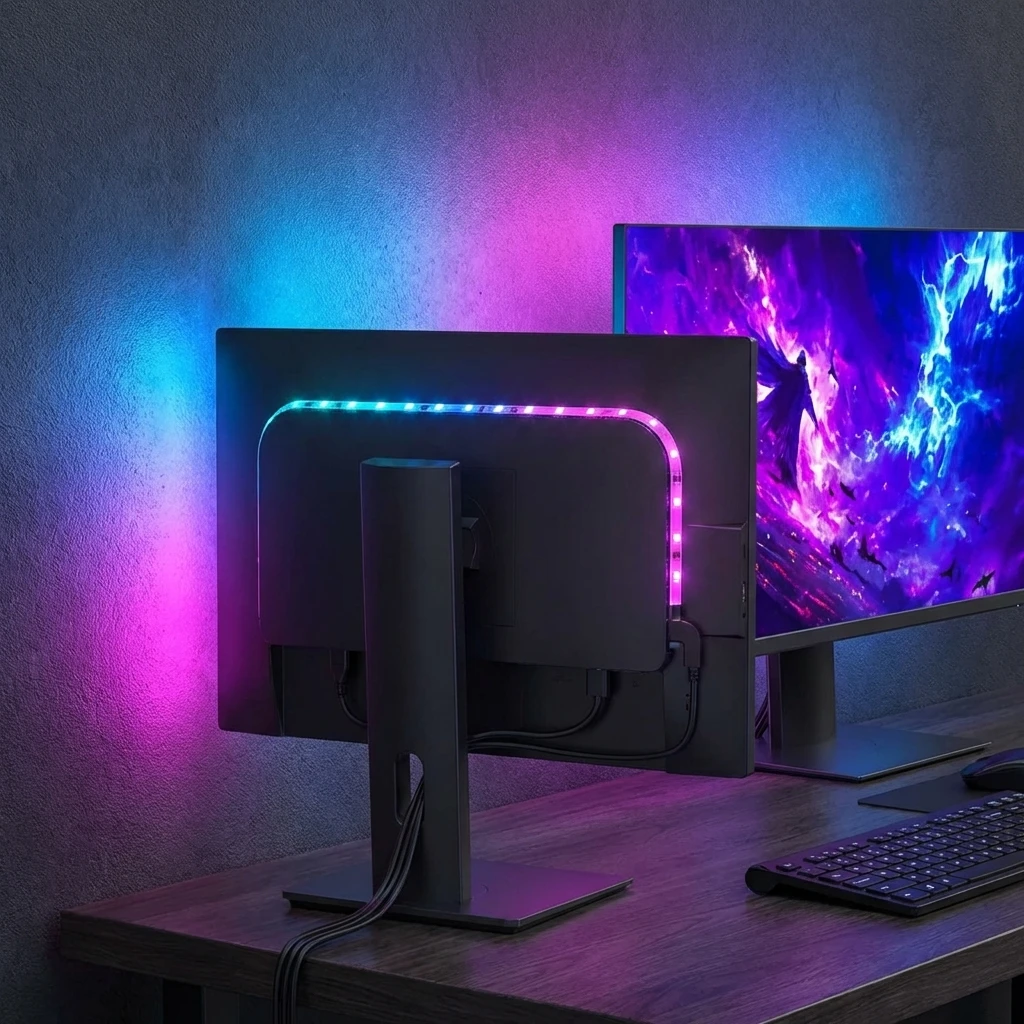 HTMCK Smart Ambient PC Display Sync Computer Monitor Backlight LED Strip Light RGB Color DIY Game Holiday Atmosphere Decor Lamp photo 5