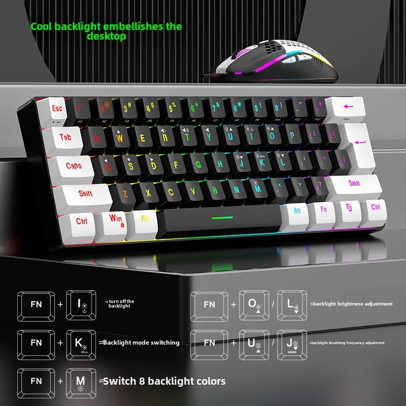Keyboard and Mouse Sets 60% RGB Gaming with Keyboards Mouse Combo PC Kit Gamer Backlit Mini 61 Keys Computer Wired Set Key Board photo 3
