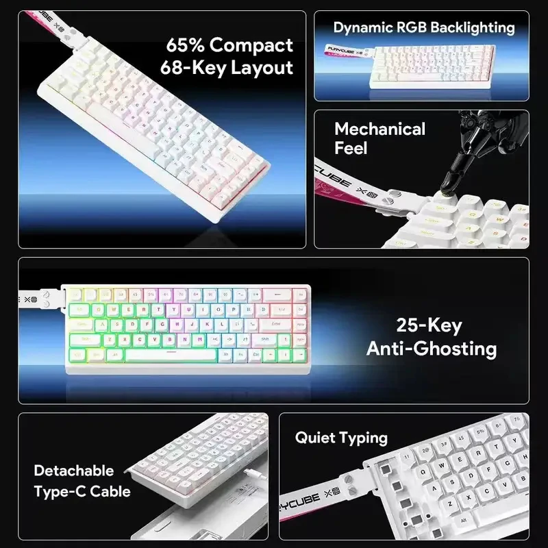 FURYCUBEIP68S wired keyboard mechanical feel mute office esports portable ribbon small keyboard. photo 2