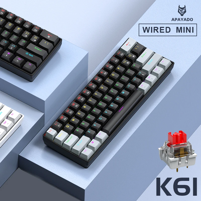 K61 60% Mechanical Keyboard Wired RGB, 61 Keys Mini Gaming Keyboard, Phantom RGB, Red/Blue Switch, Ergonomic, Portable for Gamer photo 6