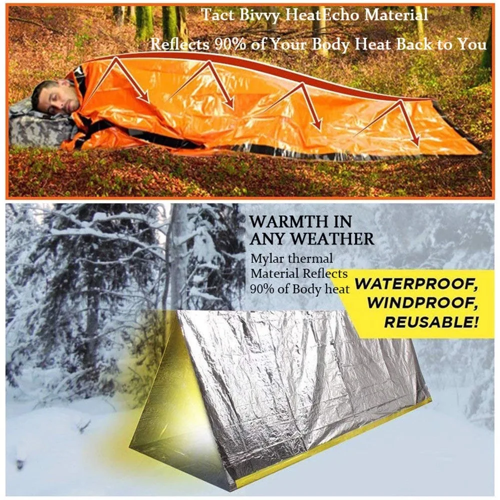 Portable Waterproof Emergency Survival Sleeping Bag Outdoor Edc Camping Gear Thermal Sack First Aid Rescue Kit Mylar Blanket photo 5