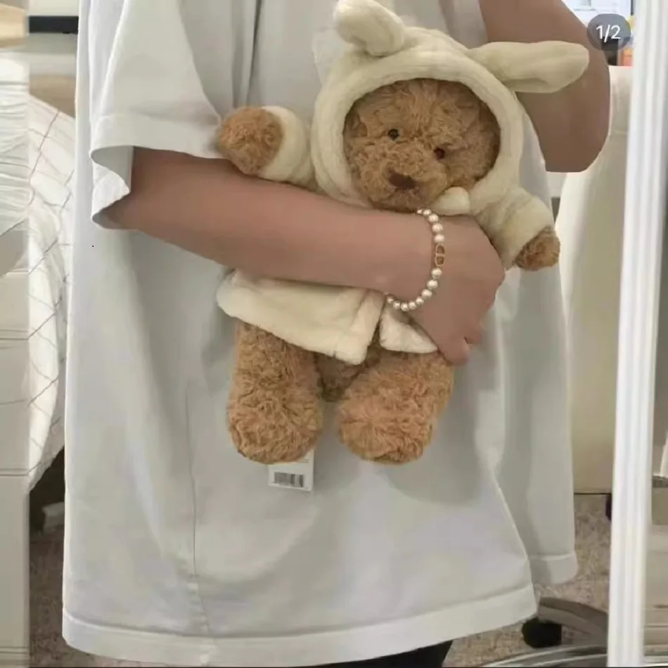 Cute Bunny Hood Bathrobe Teddy Bear Plush Doll Soft Stuffed Animal Sofa Decor Birthday Valentine Gift Cuddle Companion Toy photo 1