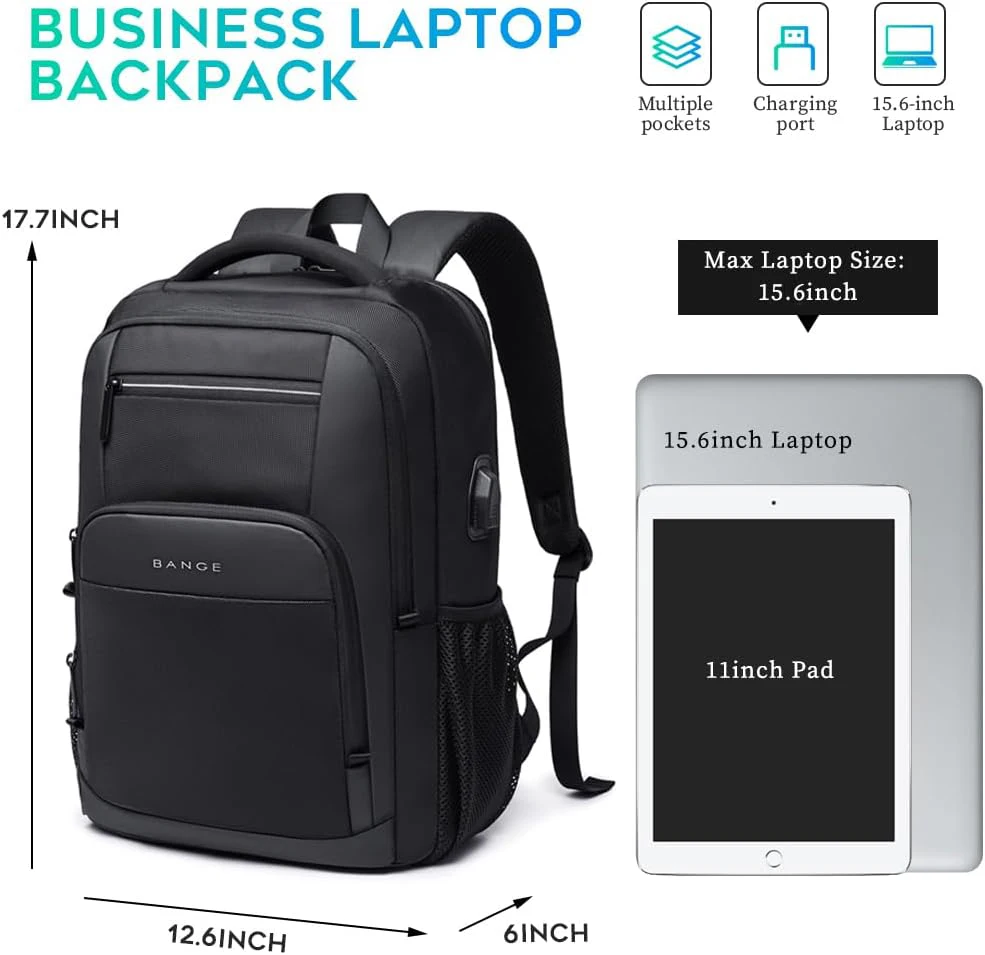 BANGE Lightweight 15.6 inch Laptop Backpack Waterproof USB Charge Port Multifunctional Travel Hiking School Bag Mochila for Men photo 2