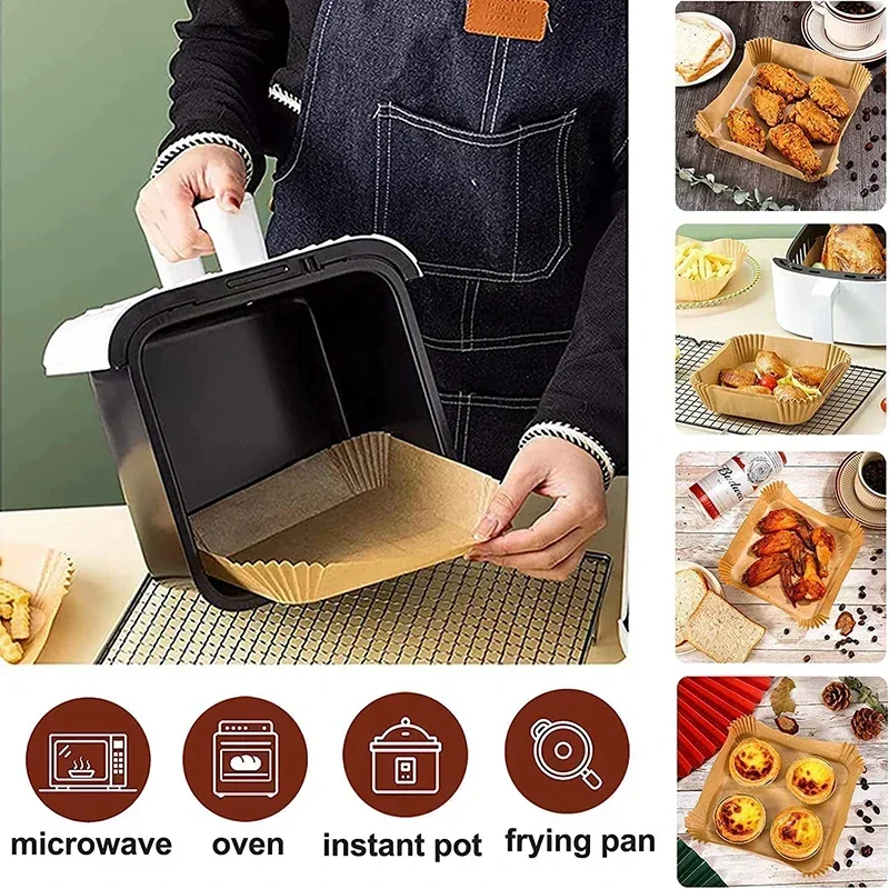 Cooking Paper Air Fryer Disposable Paper Square Round Baking Barbecue Plate NonStick Mat Kitchen Oven Oil Absorbing Paper Tool photo 6