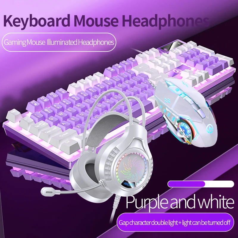 Gaming Keyboard Mouse Headphone Set Wired Backlight Game 104 Keys Keyboards 3600DPI Mice USD 3.5mm Headset Combos for PC Gamer photo 1