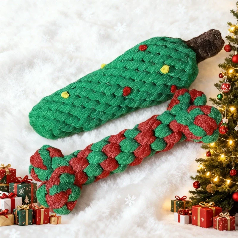 Christmas Pet Cotton Rope Knot Interactive Chew Toy Bite-resistant Molar Interactive Dog Toy Teeth Clean Festive Toy For All Dog photo 2