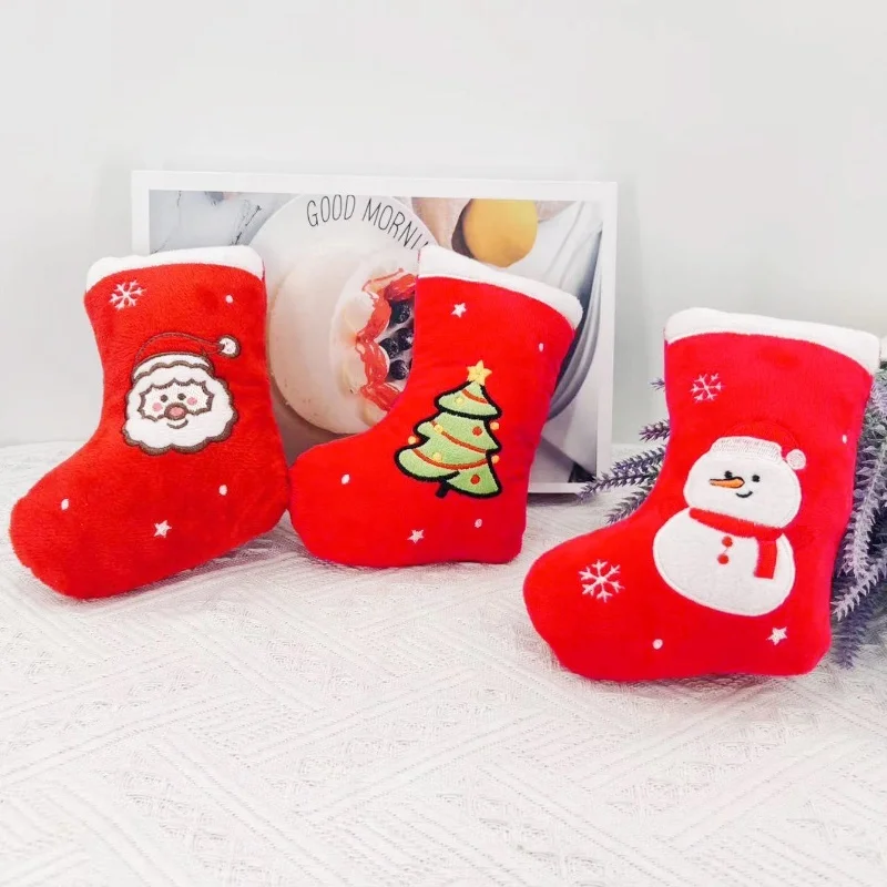 Pet Christmas Stocking Plush Squeaky Dog Chew Toy Xmas Gift Teeth Grinding Interactive Bite Toy for Small Medium Large Dogs photo 5