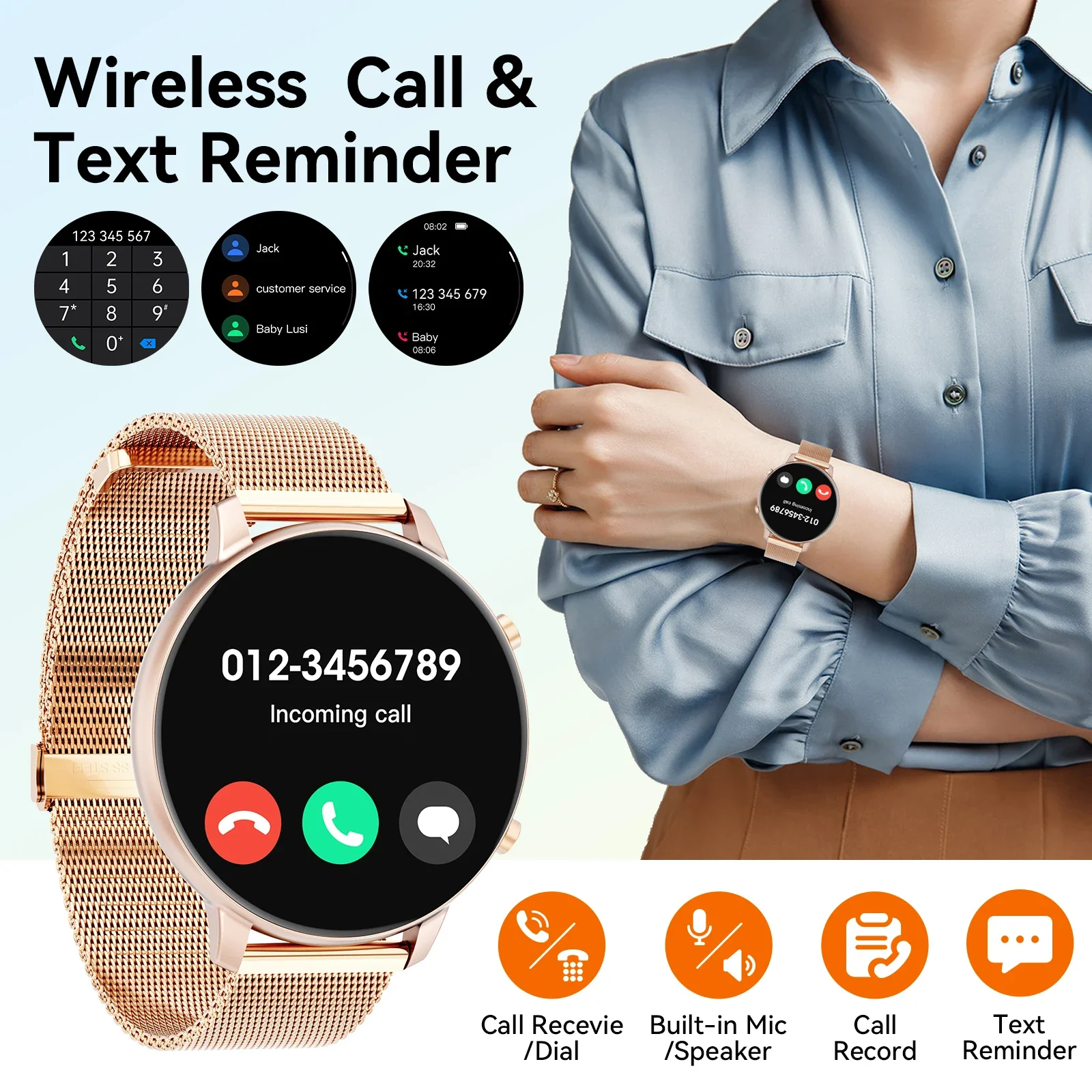 Women Rose Gold Smart Watch 1.39" Round Screen Bluetooth Call IP67 Waterproof Fitness Tracker Heart Rate SpO2 Monitor Ladies Smartwatch For Android IOS photo 6