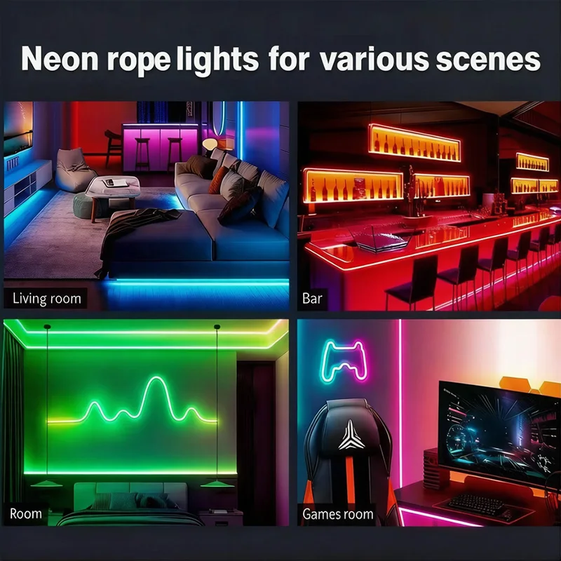 RGB LED Neon Rope Lights APP Control Music Sync IP65 Waterproof Flexible Multi Modes Remote for Indoor Outdoor Bedroom Living Room Gaming Room Party Decoration photo 8