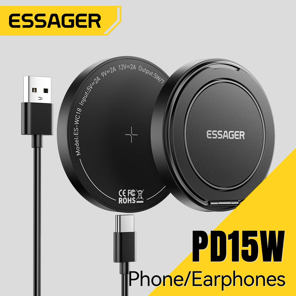 Essager Magnetic 15W Wireless Charger Fast Charging Pad Stand for iPhone 15 14  Airpods USB To Typec Phone Chargers Dock Station photo 1