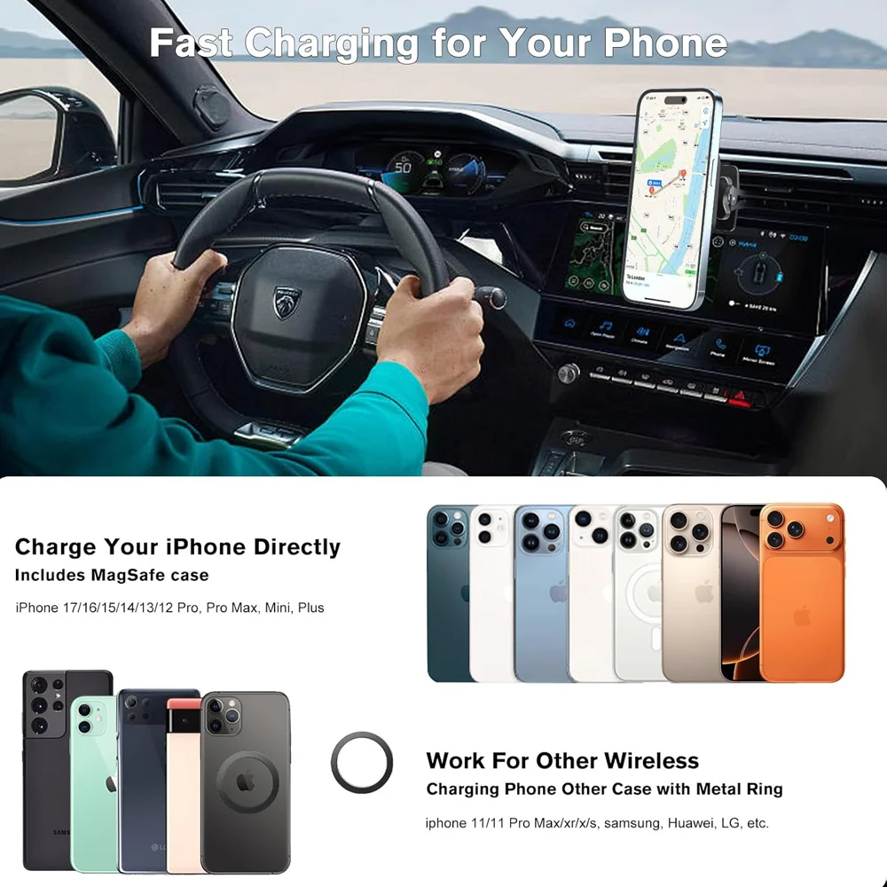 Car Magnetic Phone Holder 15W Magnetic Wireless Charger Phone Mount  LED Lights Magsafe Charger for iPhone Samsung Xiaomi photo 4