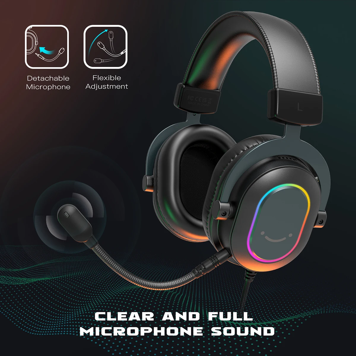Fifine Dynamic RGB Gaming Headset with Mic Over-Ear Headphones 7.1 Surround Sound PC PS4 PS5 3 EQ Options Game Movie Music photo 4