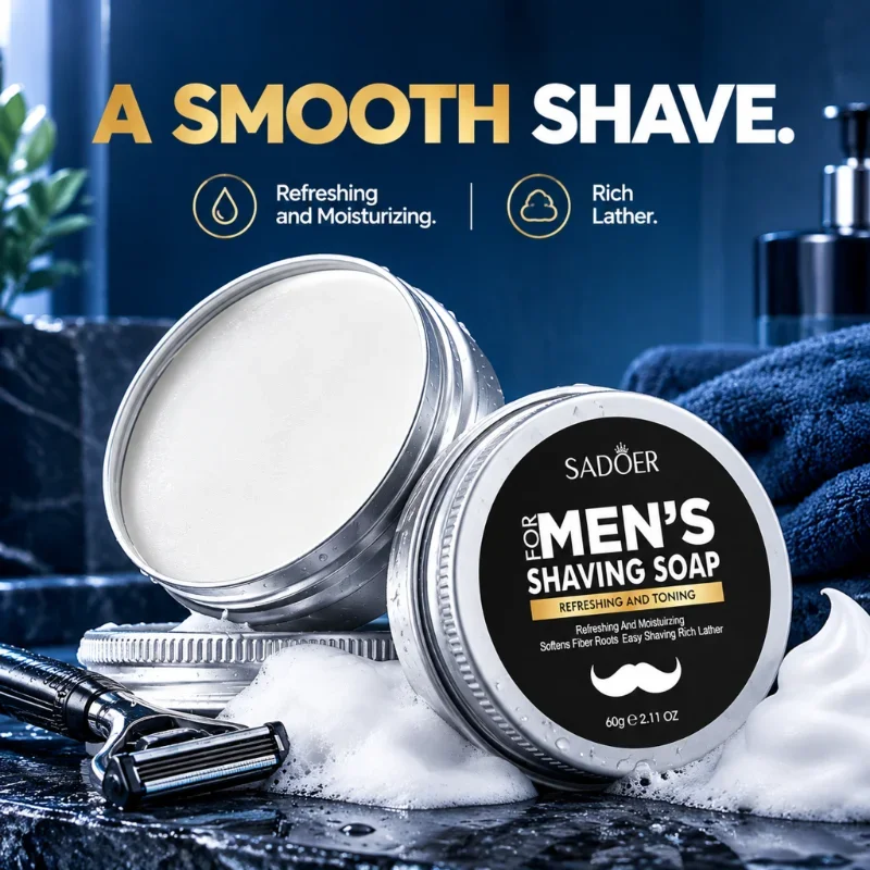 60g Mens Grooming Shaving Soap Bar Gentle Shaving Cream Rich Foam for Manual Razor Soften Beard Refreshing Toning Beard Care photo 3