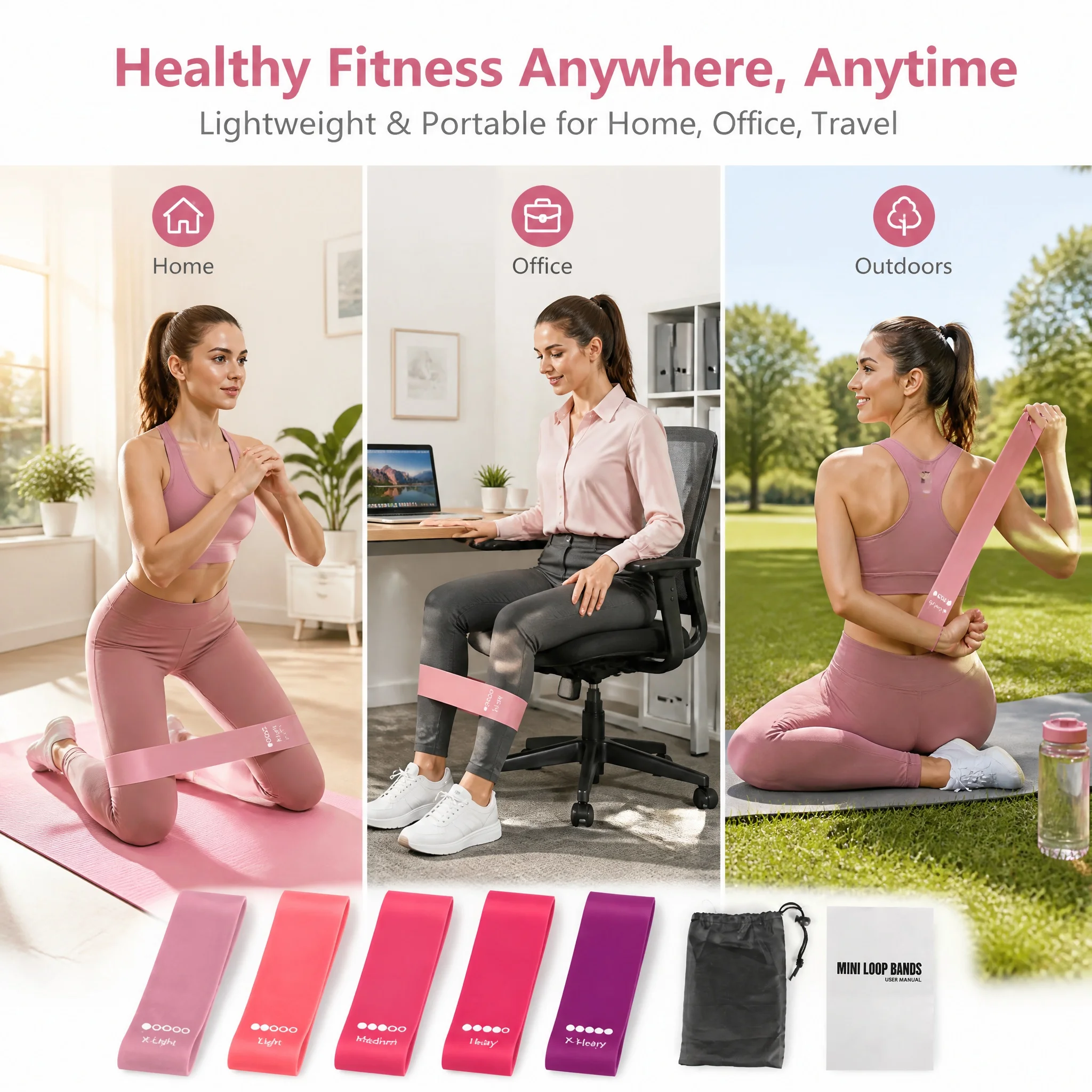 TPE Resistance Bands Set 5 Levels Non-Slip Exercise Booty Bands for Hip Legs Glutes Workout Yoga Fitness photo 3
