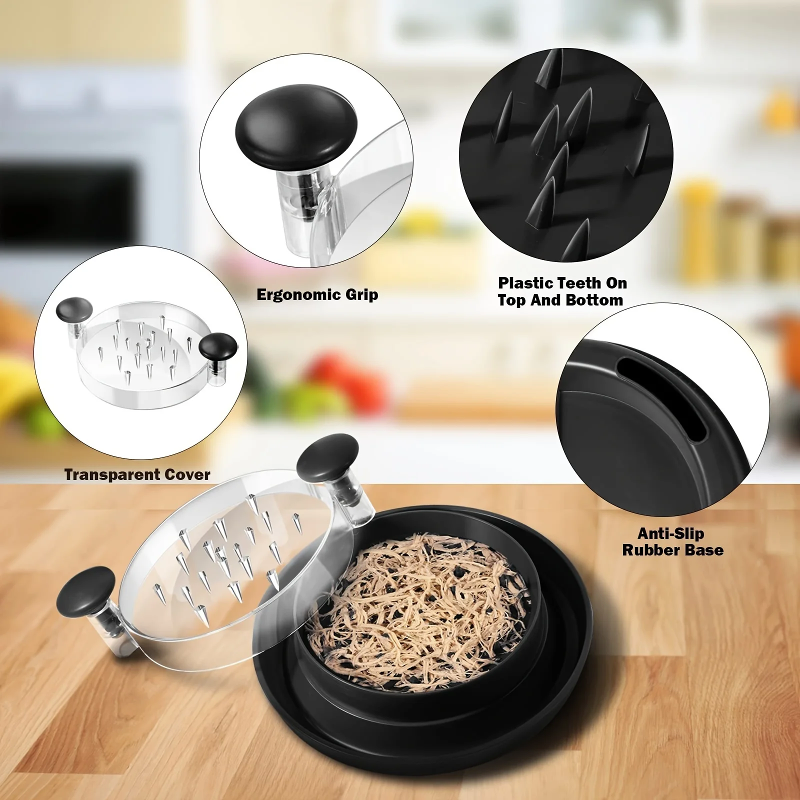 Upgraded Chicken Shredder with Transparent Cover: Large Anti-Slip Rotating Tool for Chopping Chicken, Beef, Cabbage,Vegetables photo 3