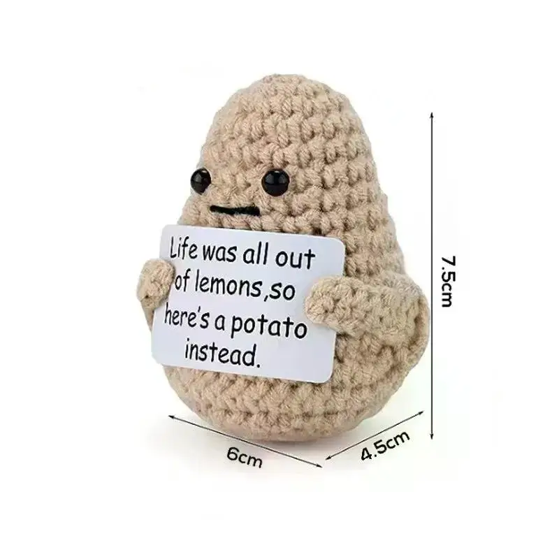 New Positive Energy Potato Hug Pocket Mini Handmade Plush Wool Knitting Doll with Card Funny Christams Gift Home Room Decoration photo 3
