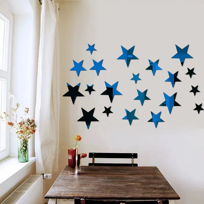 20pcs Acrylic Star Mirror Wall Sticker Cartoon Starry Wall Stickers For Kids Rooms Wall Decals Home Decor Cute Stars Art Mural photo 6