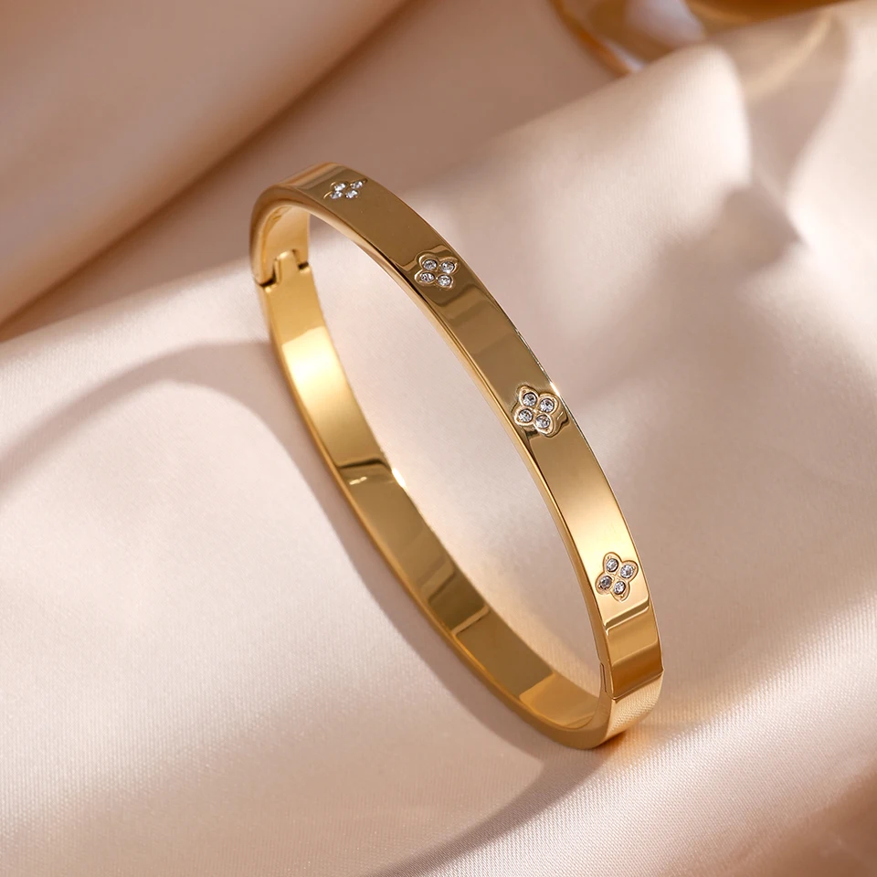 ZAKOL 5/1pcs Sparkling Zirconia Inlaid Stainless Steel Bracelet Set for Women Stackable Bangles Fashion Non Fading Jewelry Gift photo 4