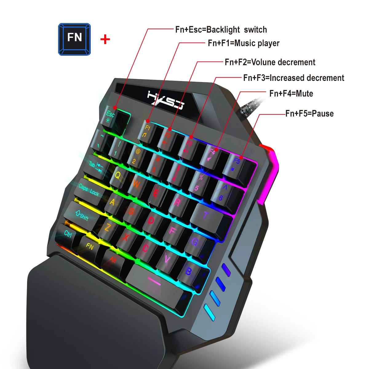 Gaming One-Handed Keyboard And Mouse Set with 35 Keys, Dual-Color Injection Molded Keycaps, Colorful Backlight, USB Plug-And photo 5