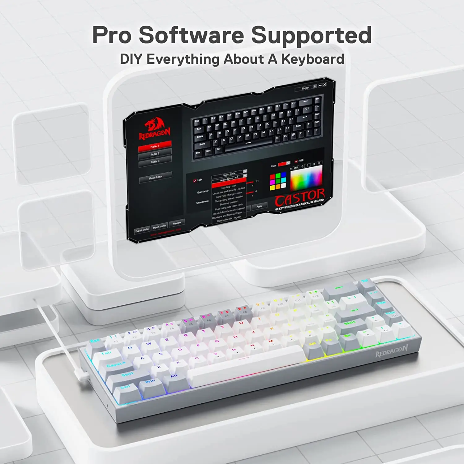 Redragon K631 Gery 65% Wired RGB Gaming Keyboard, 68 Keys Hot-Swappable Compact Mechanical Keyboard photo 5