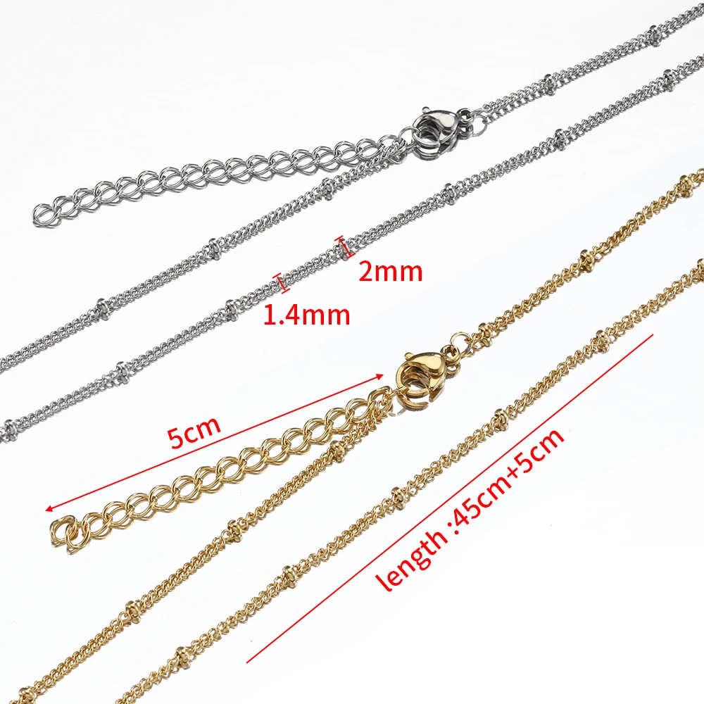 10pcs 5pcs Stainless Steel Bead Chain Necklace Chains for DIY Jewelry Making Findings 45cm+5cm Chain with Lobster Clasps No Fade photo 3