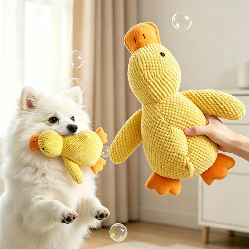 Squeaky Dog Plush Duck Toy Bite Resistant Pet Chew Toy Teeth Grinding Relief Companion Sleeping Duck for Dog Chew Play photo 3