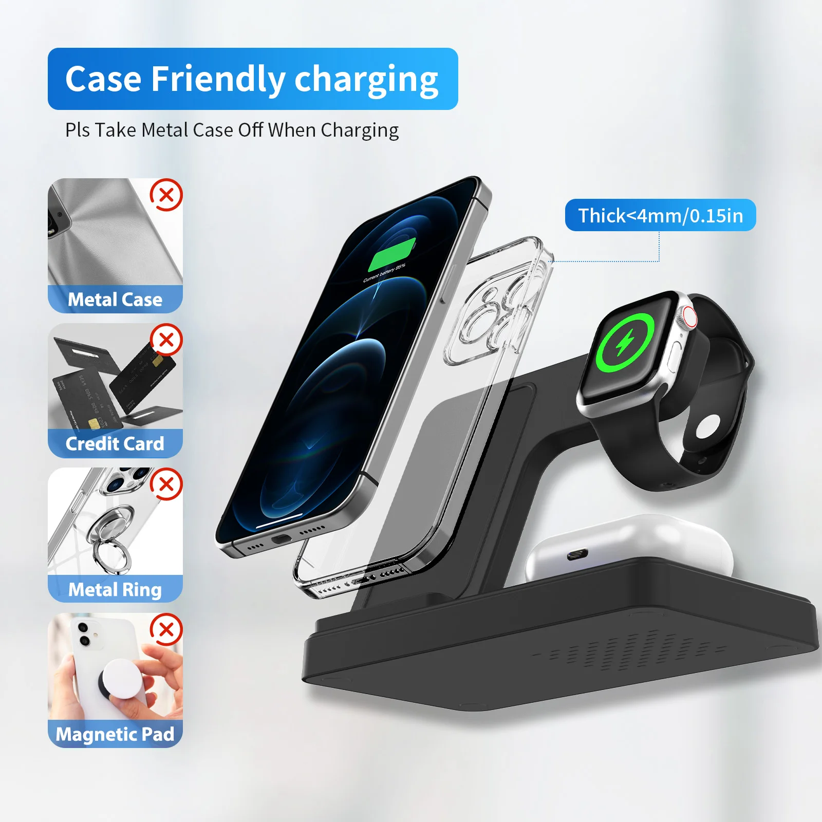 3 In 1 Wireless Charging Station Magnetic Fast Charging 18W Foldable For IPhone 16 15 14 13 12 Pro/Pro Max/Plus/Watch & Airpods photo 6