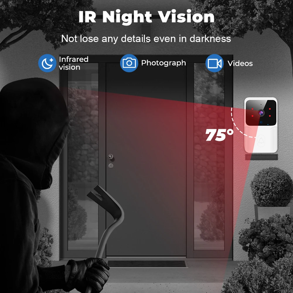 Wireless Video Doorbell Camera, WiFi Two-way Talk Doorbell with IR Night Vision, Smart Home Security Surveillance Monitor photo 4