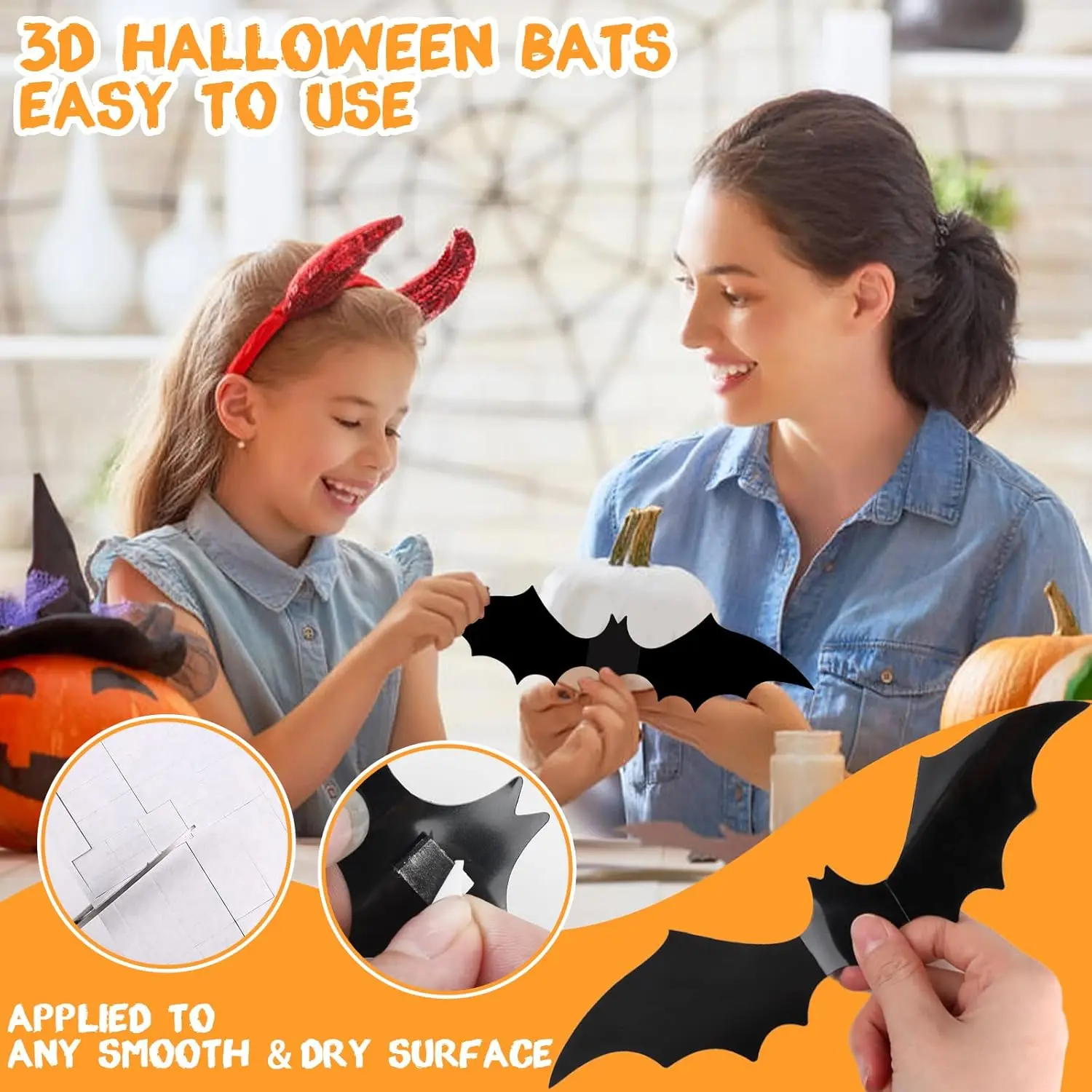 Bats Wall Decor 120 Pcs 3D Bat Halloween Decoration Stickers for Home Decor 4 Size Waterproof Black Spooky Bats for Room Décor photo 6