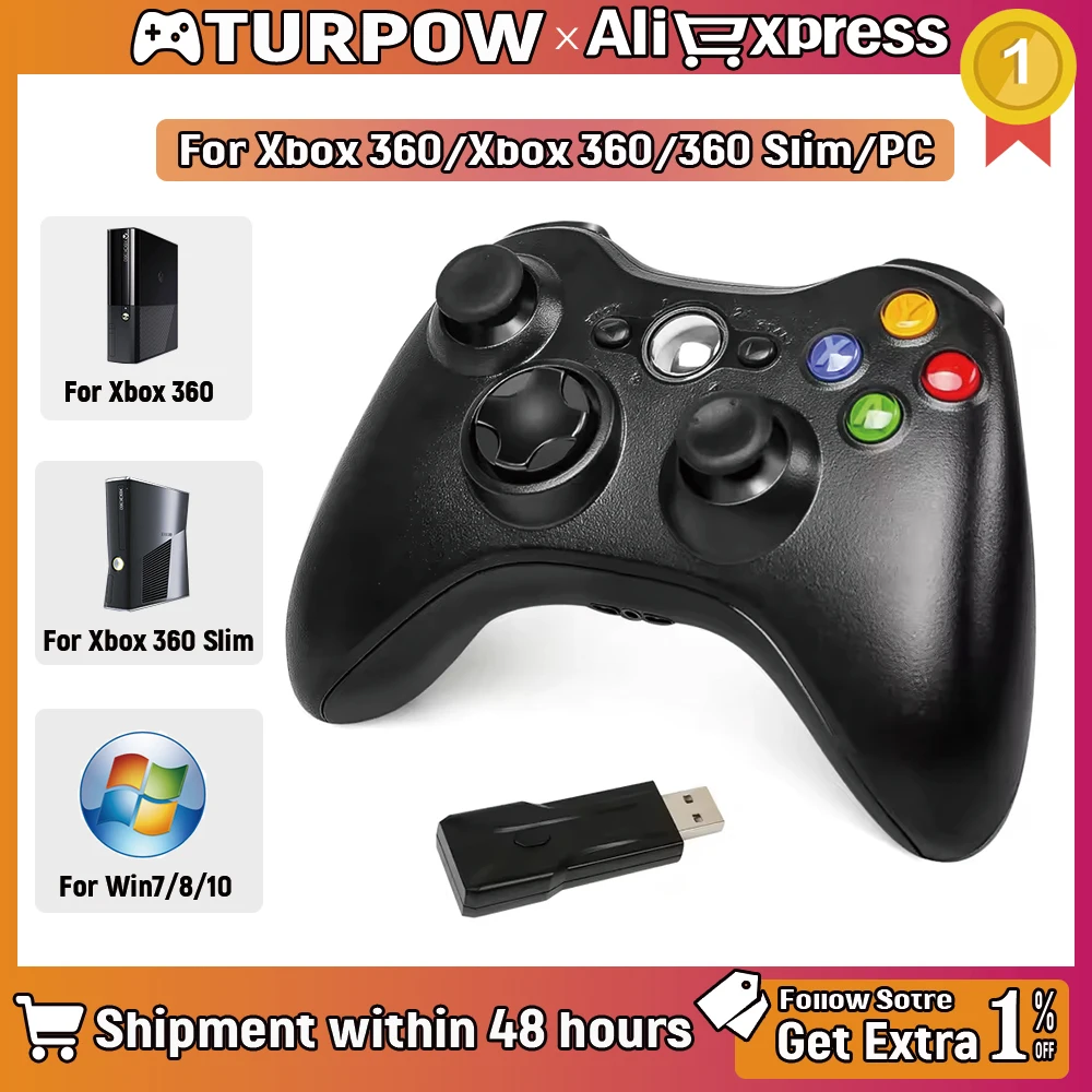 Wireless Gamepad Controller 2.4GHz ,Dual-Vibration Turbo Function ,For Xbox 360/360 Slim/Pc Game Controller Joystick photo 1