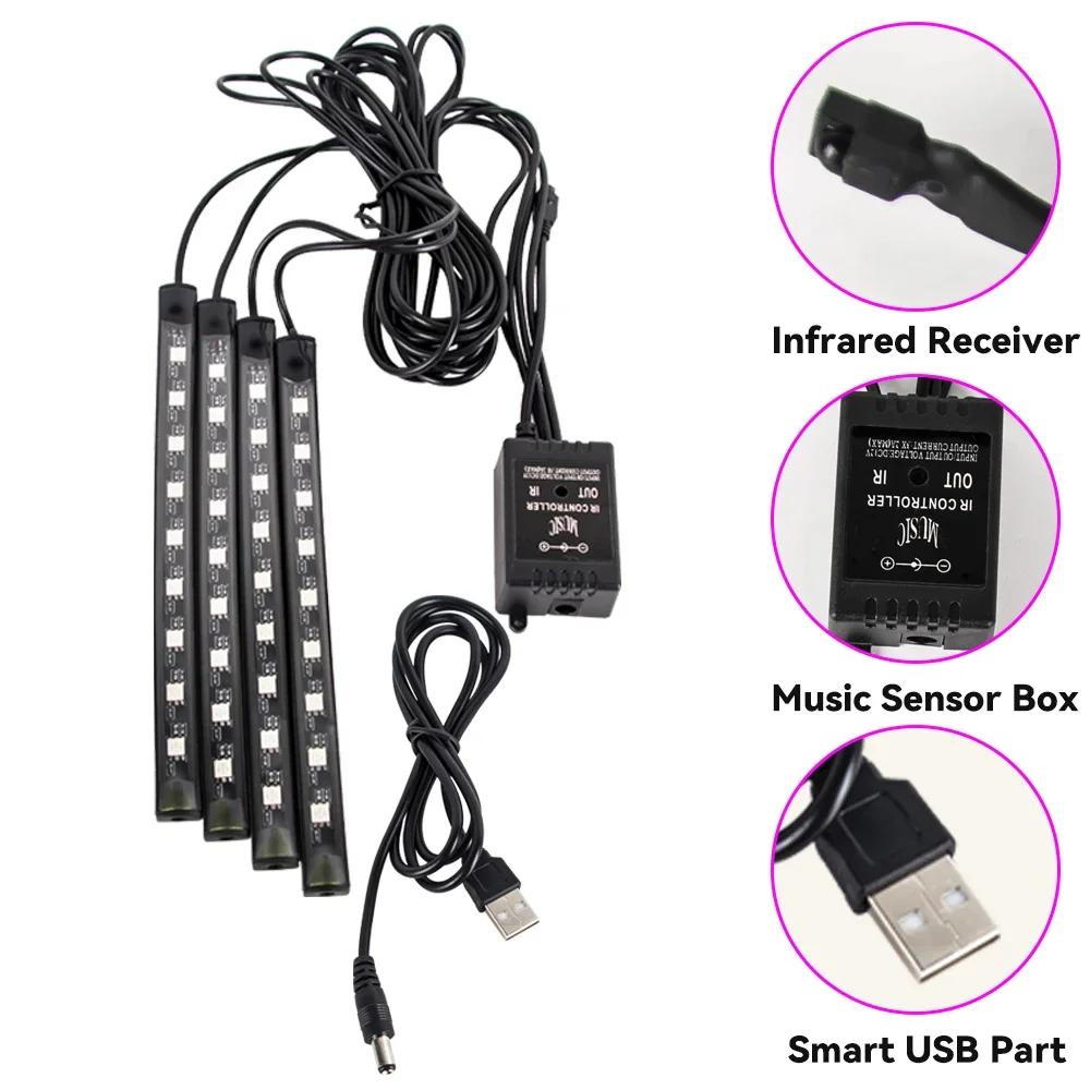 72 48 36 LED Neon Led Car Lights Strip RGB Foot Ambient Light with USB Cigarette Automotive Interior Strip Lights Decoration photo 2
