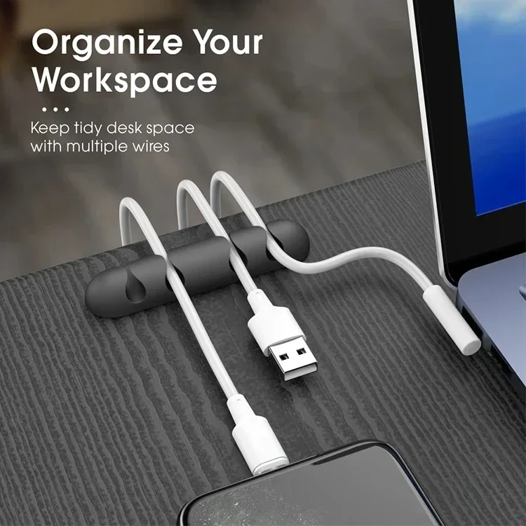 VIKEFON Cable Cord Wire Organizer Silicone USB Cable Winder Management Clips Self Adhesive for Mouse Keyboard Headset For iPhone photo 4