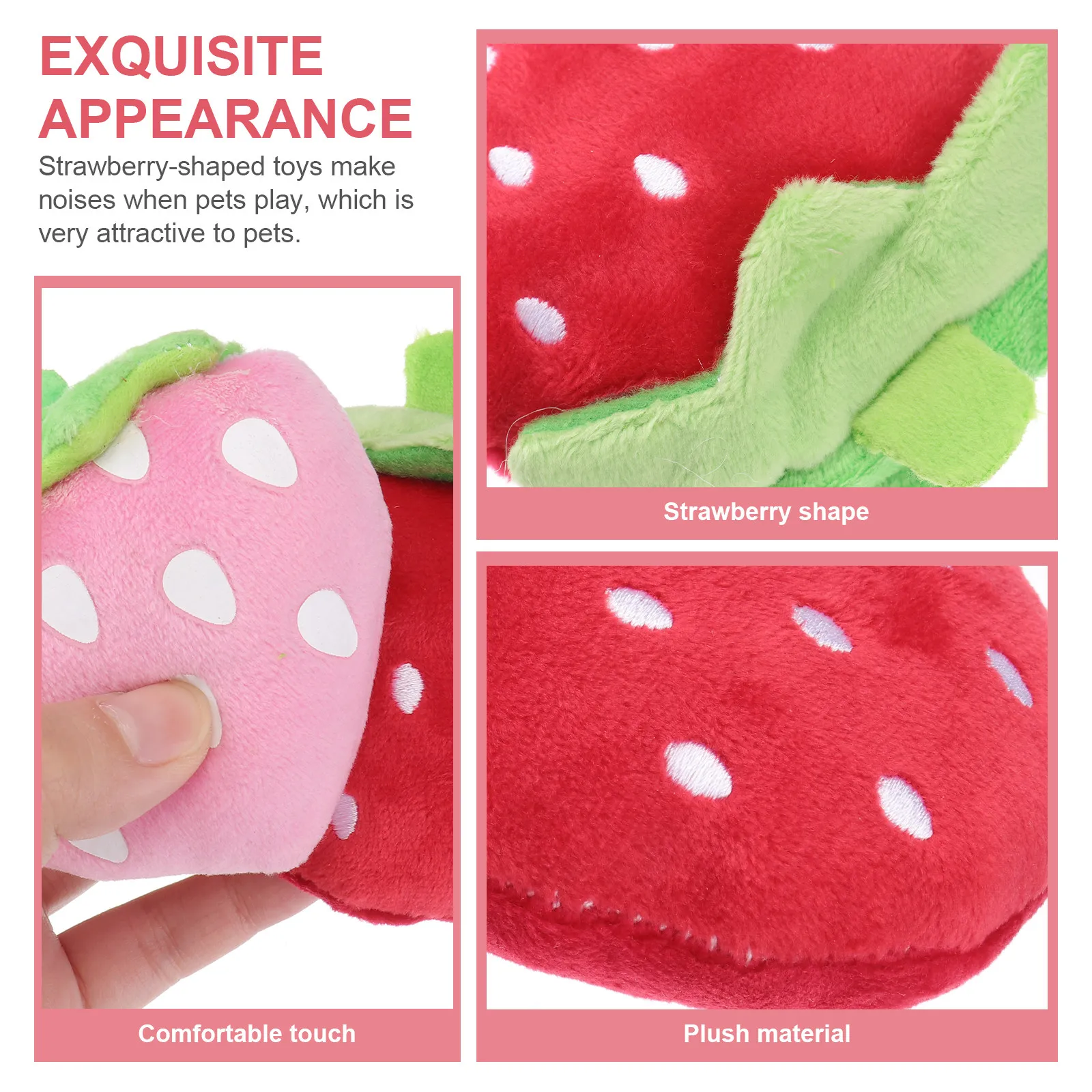 2Pcs Strawberry Squeaky Pet Chew Plaything Red Pink Soft Fruit Shape Dog Cat Sound Entertainment Pet Dog Chew photo 4