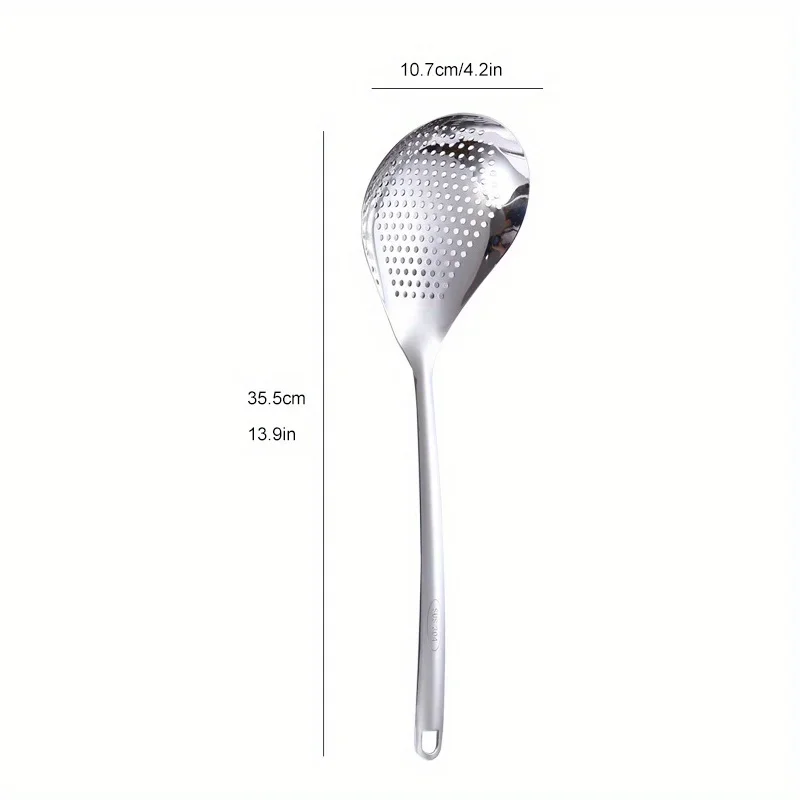 1pc Large Durable Stainless Steel Colander Skimmer Spoon, Heavy Duty Food Strainer Spoon  for Frying & Cooking, Kitchen Utensils photo 6