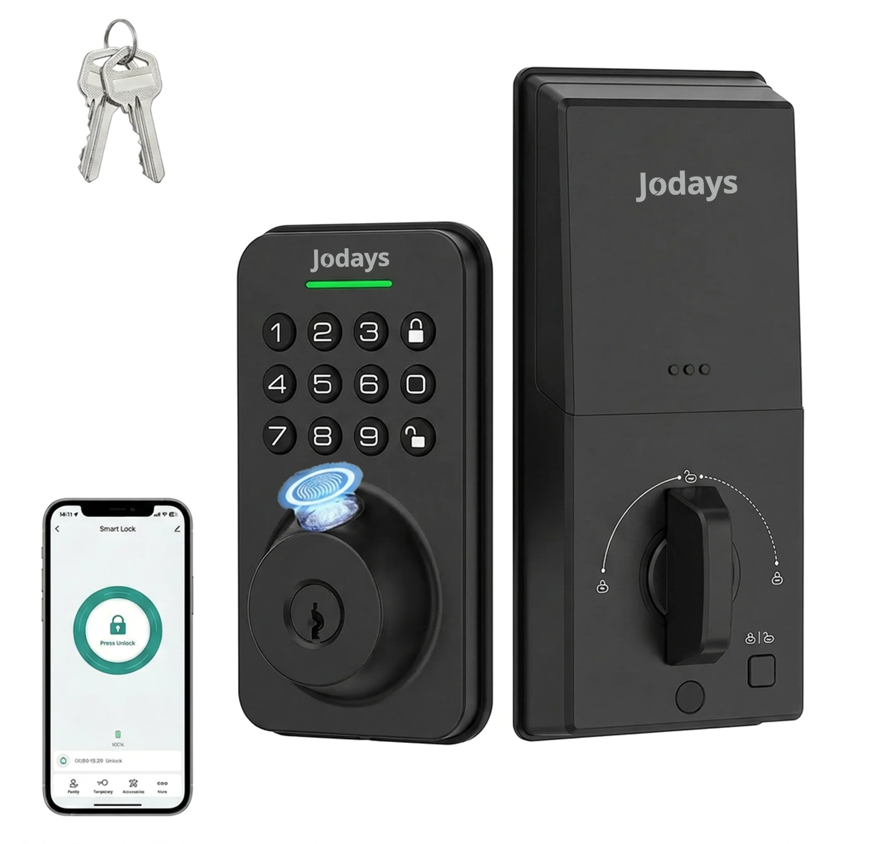 Jodays Smart Deadbolt Lock with Fingerprint & Keypad, Keyless Entry Door Lock with App Control, Temporary and One-Time Password, Auto Lock & Anti-Peep Passcode, Powered by 4pcs AA Alkaline Batteries (No Included), Easy Installation for Front Door photo 1