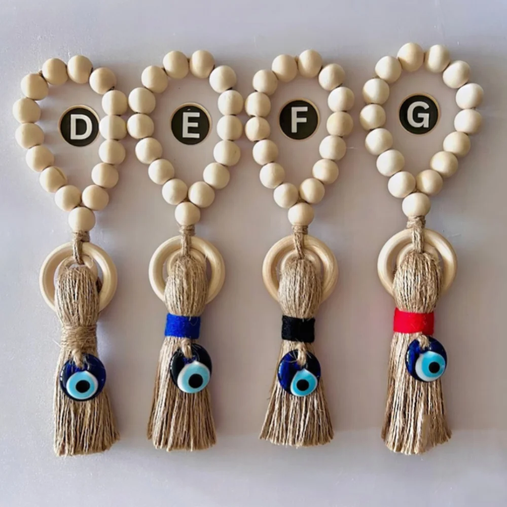 Wooden Guardian Amulet Tassel with Glass Evil Eye Bead Door-Knob Handle Hanging Modern Home Aesthetic Décor Home Decor Gift photo 5