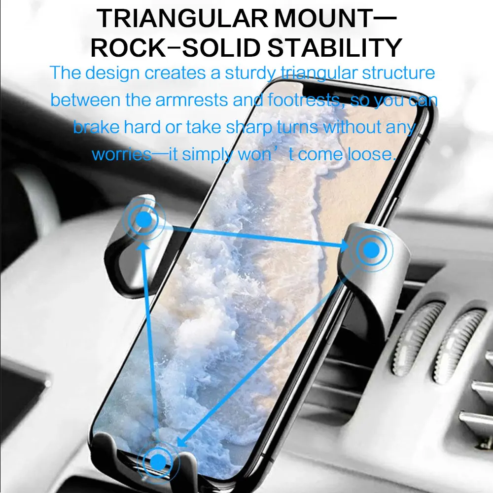 Heavy Duty Gravity Car Phone Mount Air Vent Clip Universal Shockproof Anti Shake Mobile Phone Holder One Hand Quick Pick Place Strong Grip Cradle Stand For Samsung Android Smartphone 360 Rotation Adjustable Easy Installation Secure Fit Car Vent Mount photo 3