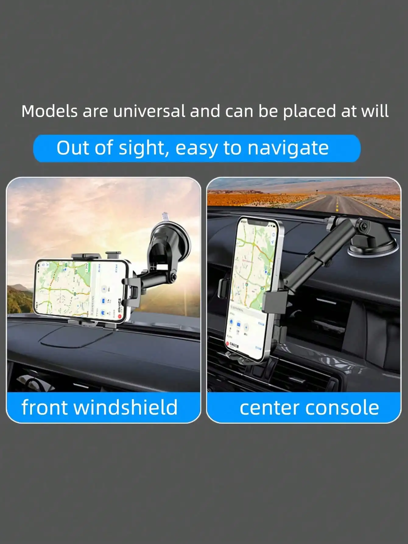 1Pc Car Phone Holder, Curved Suction Cup Rotating Mount For Center Console, Dashboard Suction Type Car Phone Bracket photo 3