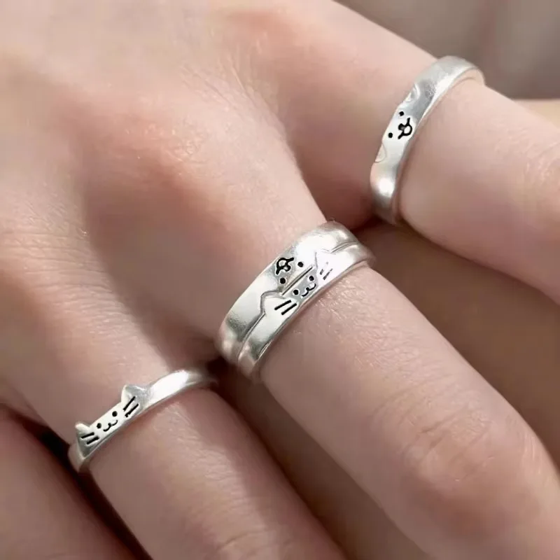 2pcs Kawaii Cat Dog Animal Couple Ring for Women Men 2026 Fashion Size Adjust Lover Rings Valentine's Day Party Jewelry Gifts photo 5
