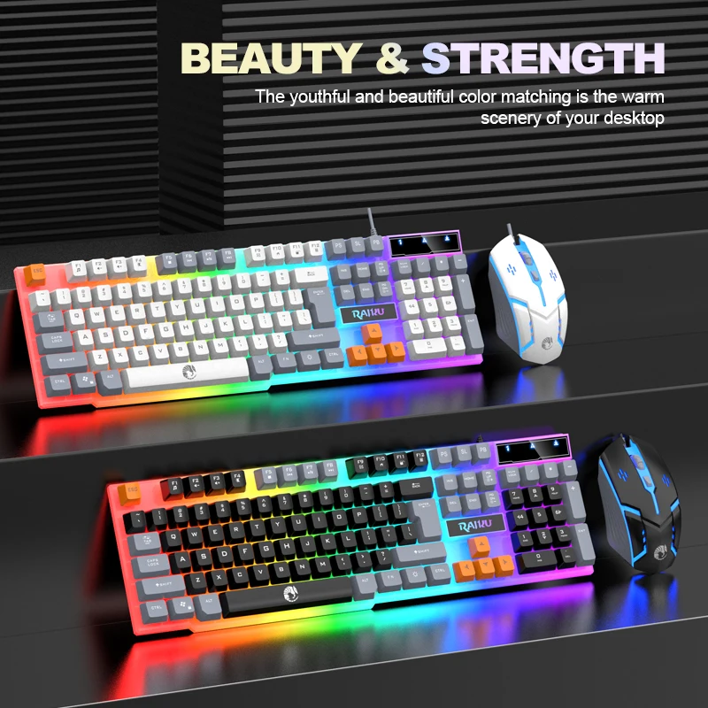 • Keyboard and Mouse with Colorful Light: The Raiku T26 keyboard and mouse set comes with a variety of colorful lights, providin photo 1