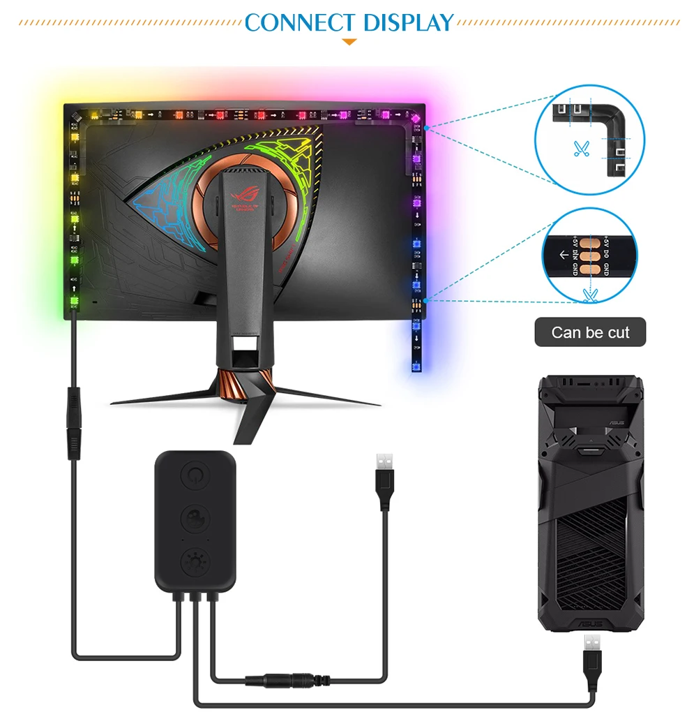 DC12V WS2811 RGBIC Sync Screen Color Led Lights Strip 14"-49" Ambient RGB Led PC Backlight Gaming Computer Monitor Decor 60led/m photo 3