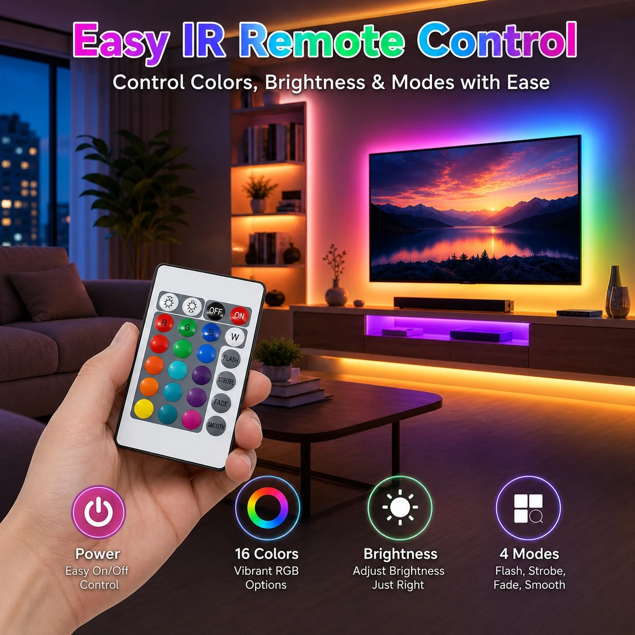 LTG-GEE Led Strip Lights with 24 Key Remote Control RGB Tape Led Wall Room for Home Bedroom Party Decor TV Backlight photo 3