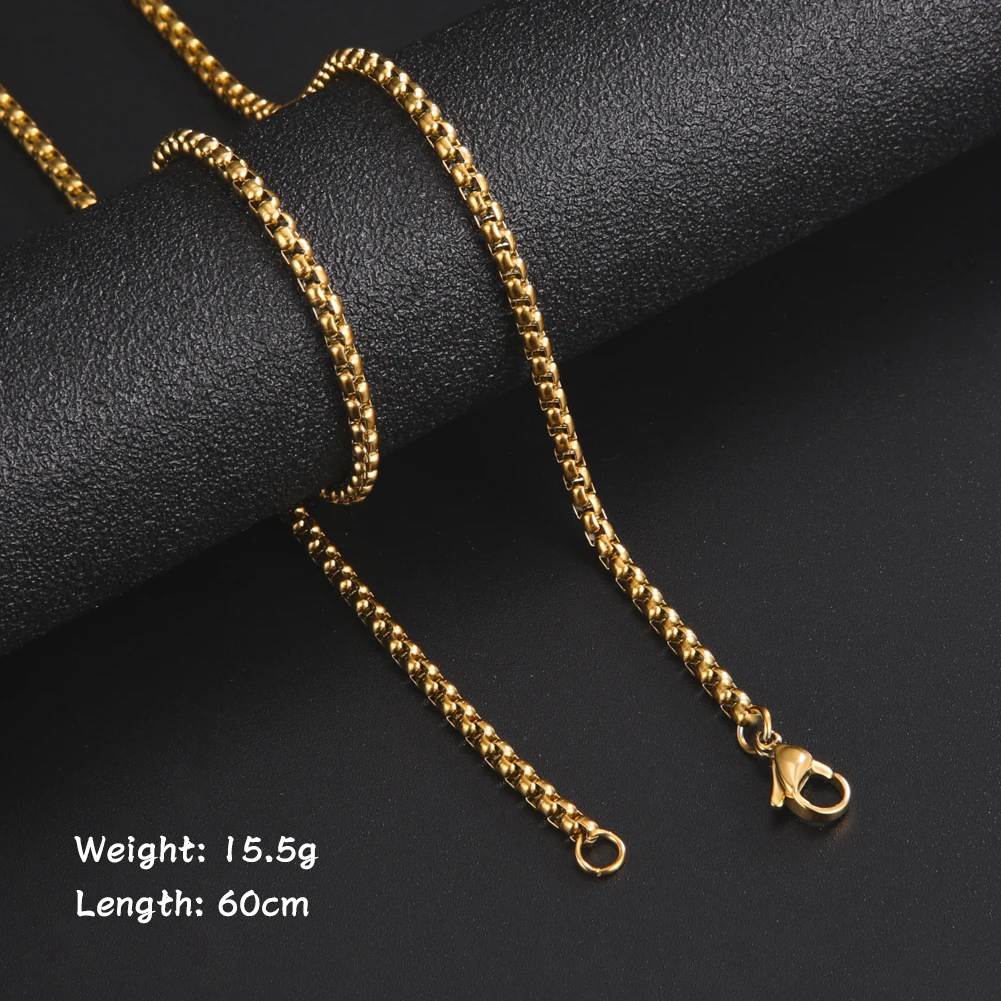 Skyrim Fashion 60cm Long Box Chain Necklace Men Stainless Steel Black Gold Color Link Chains Basic Punk Jewelry Wholesale photo 5