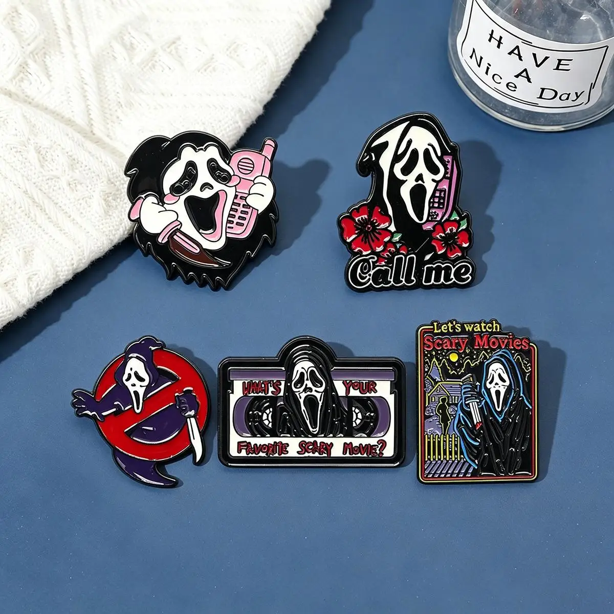 5Pcs/Set Horror Skull Enamel Brooch Gothic Punk Metal Badge Backpack Lapel Pin Costume Jewelry Accessories Halloween Gifts photo 4