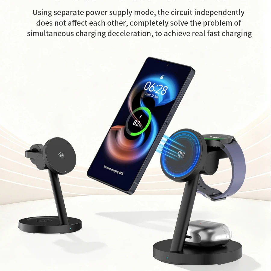 HaaYot Qi2.2 25W 3-in-1 Magnetic Wireless Fast Charger for iPhone 17/16 & Galaxy S26/S25 Ultra–iWatch/Galaxy Watch 9/Ultra 2 photo 4