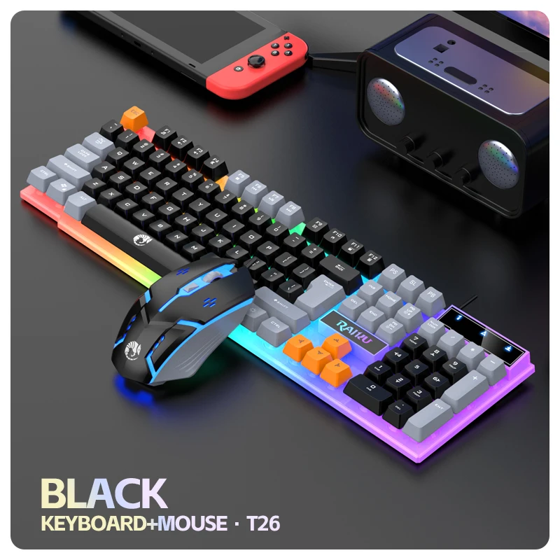 • Keyboard and Mouse with Colorful Light: The Raiku T26 keyboard and mouse set comes with a variety of colorful lights, providin photo 6