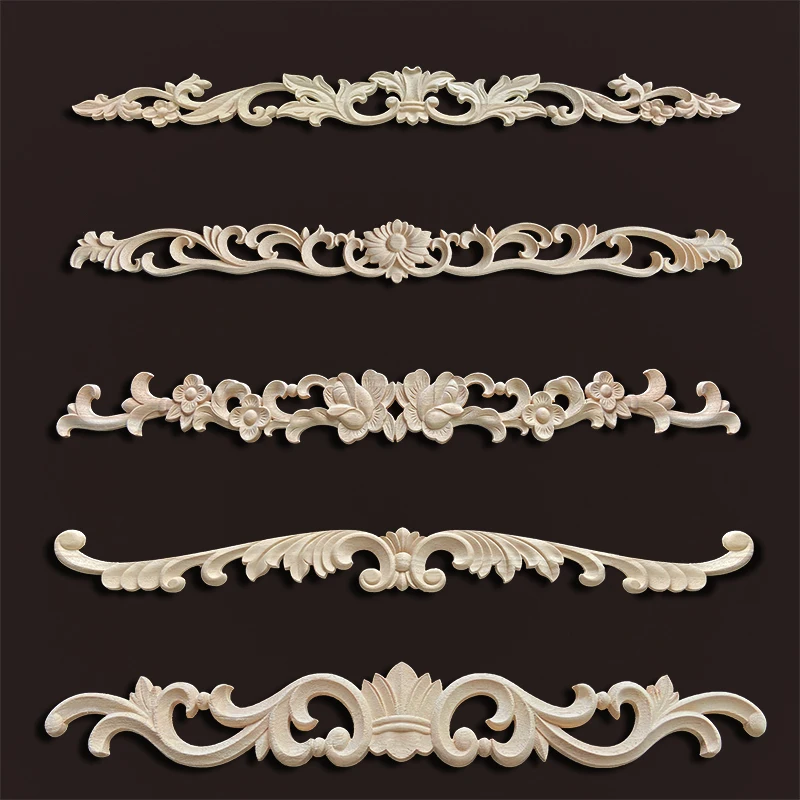 Wood Decorative Long Carved Onlay Applique Decal Floral Decoration For Home Wooden Furniture Appliques Flower Crafting Decor photo 2