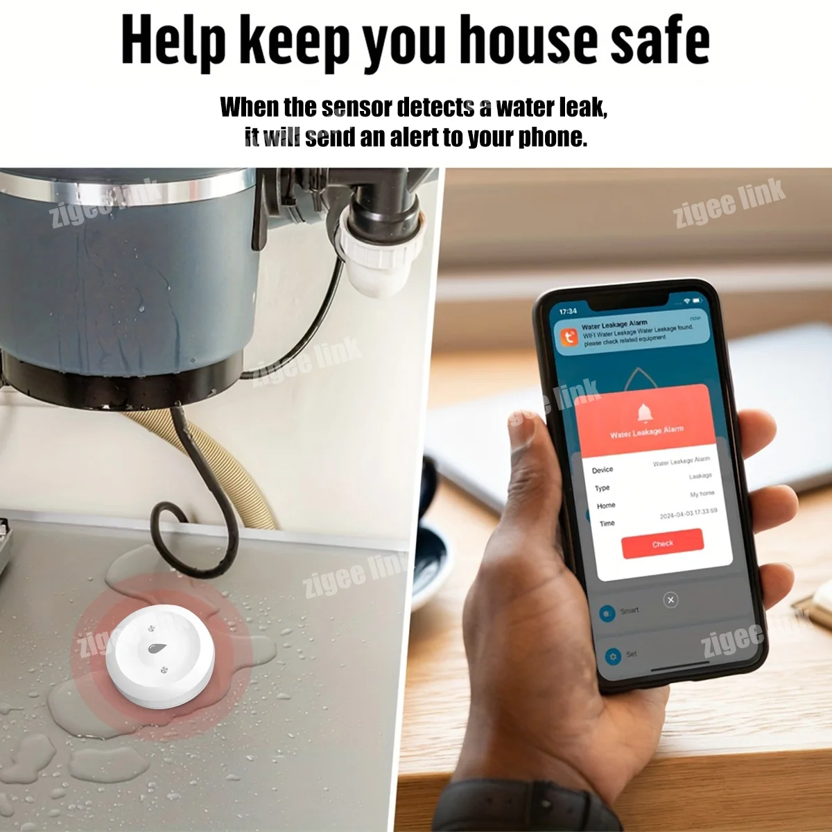 Zigbee Water Leakage Sensor Flood Overflow Security Detector APP Real-Time Remote Alert For Household Anti-Water-Leak Protection photo 5