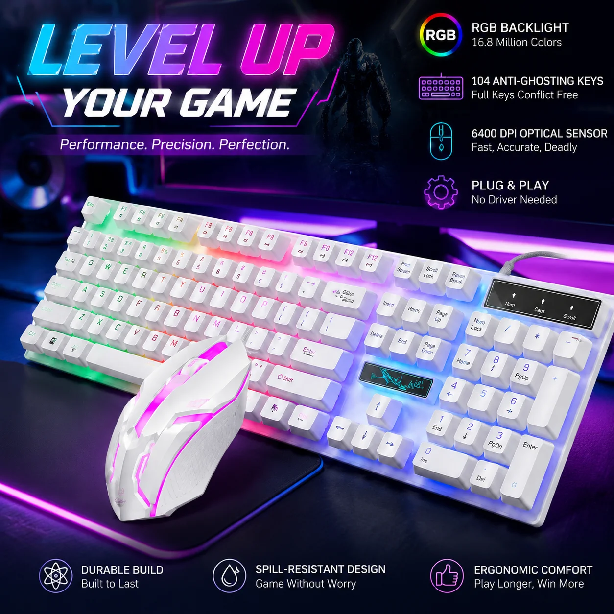 Cool RGB Backlit Wired Mechanical Gaming Keyboard and Mouse Combo Ergonomic Keyboard Set With USB Plug And Play For PC Computer photo 2