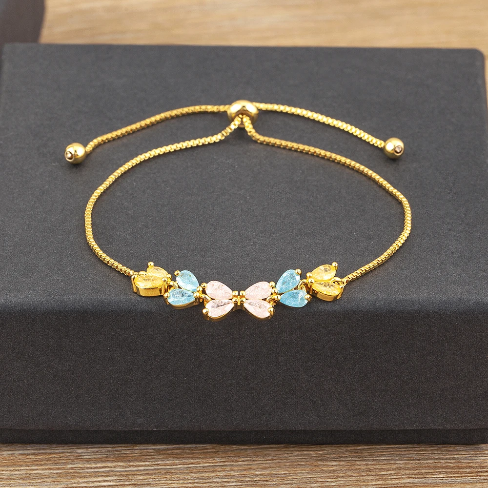 Nidin Sweet Princess Style High Quality Personality Design Adjustable Micro Inlaid Zircon Gold Plated Link Chain Bracelets Gift photo 1